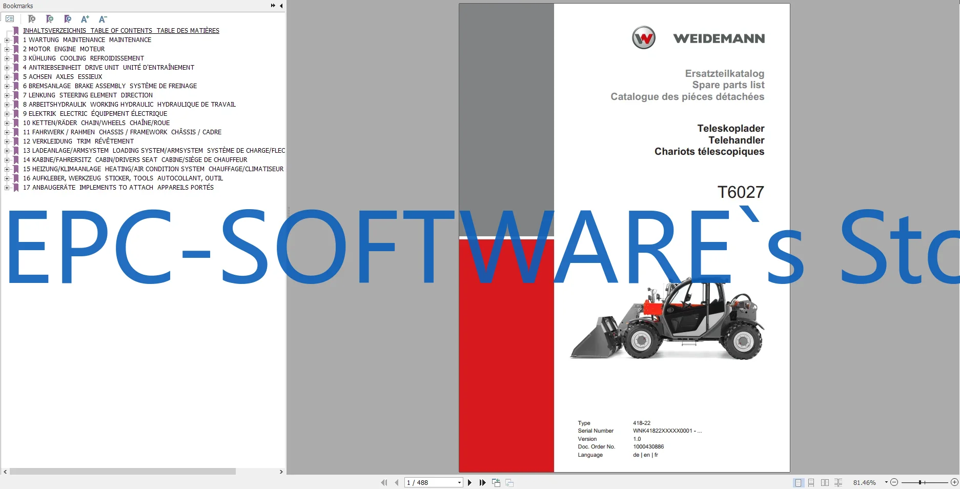 Heavy Equipment Software - EPC-SOFTWARE Weidemann แคตตาล็อกอะไหล่อุปกรณ์หนัก 7.83 GB DVD